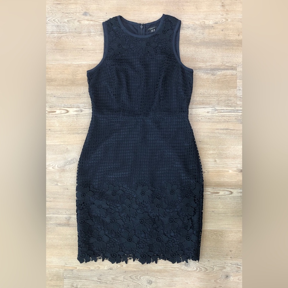 Ann Taylor 00P Dark Navy Lace Sheath Dress
